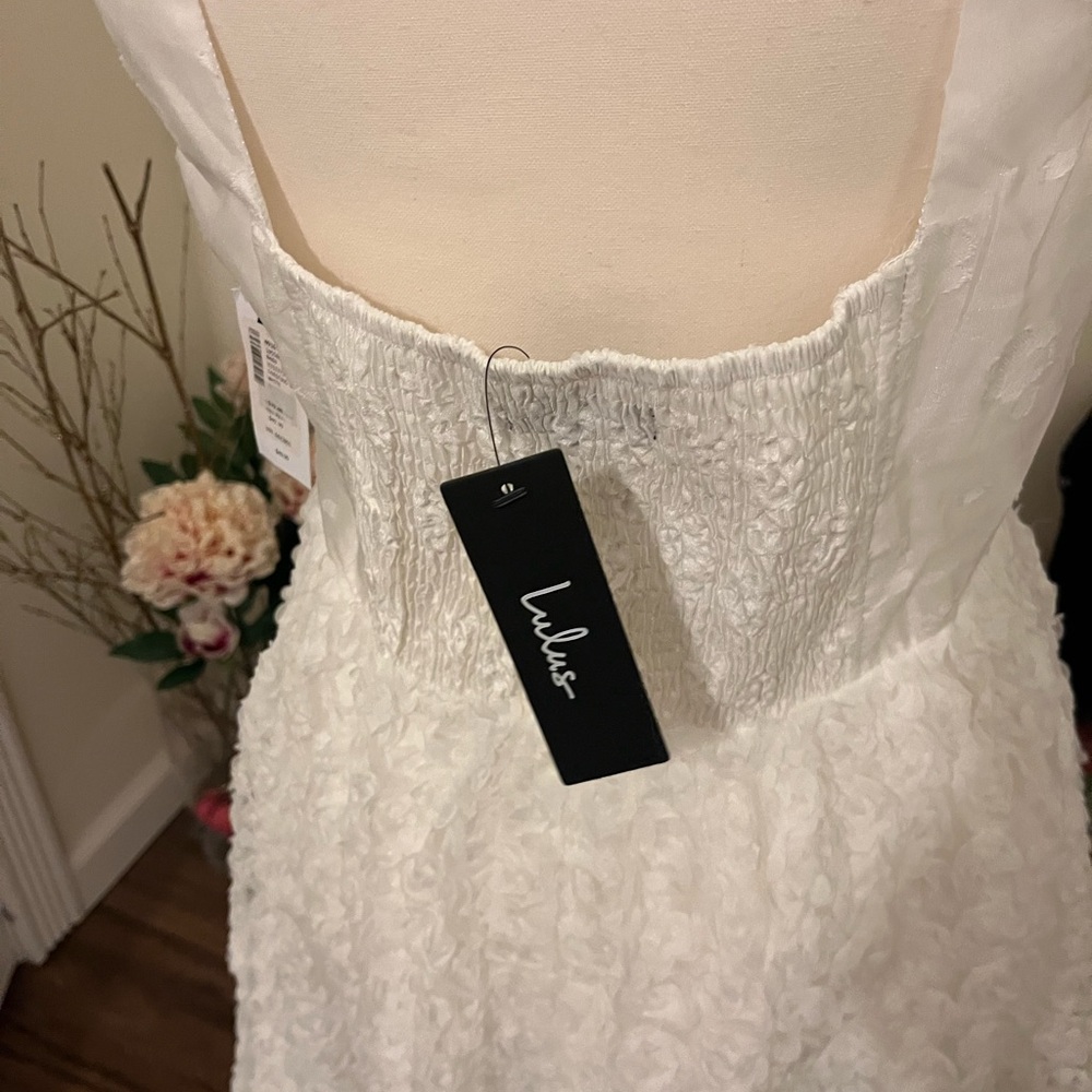 Lulu's White Square-Neck Textured Floral Mini Dress - Picture 6 of 9